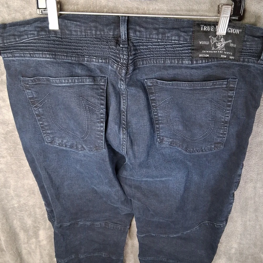 True Religion Rocco Moto Jeans Nen Size 40x34 Blue Slim Fit Stretchable Casual
